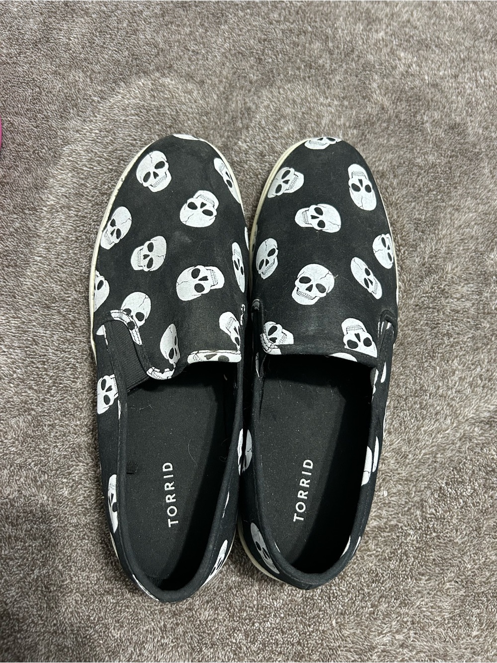 Torrid Black Slip-On Sneakers with White Skull Print extra wide